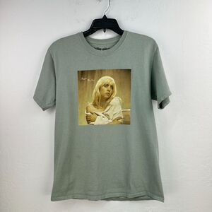 Billie Eilish Tshirt Mens Medium Green Cotton Short Sleeve Tee Happier Than Ever